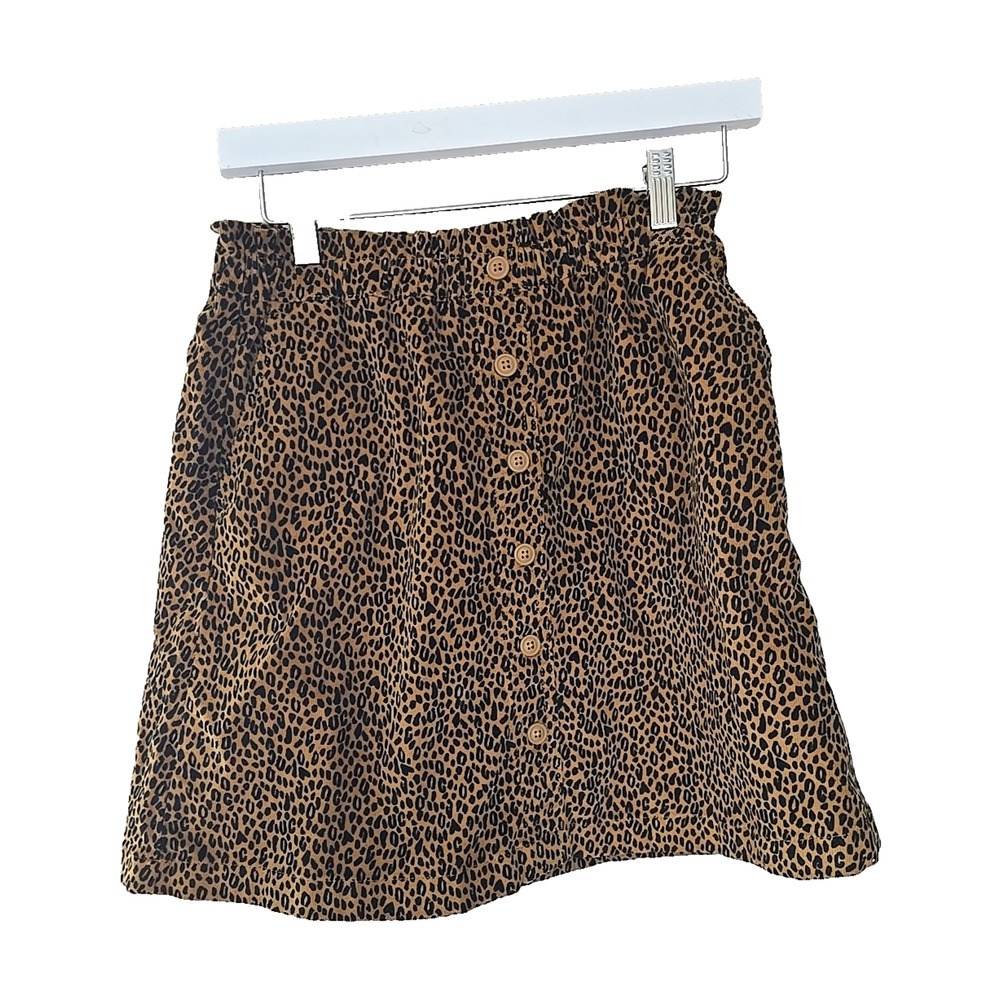 NWT Crewcuts Brown Leopard Print Button Front Corduroy Skirt Girls Size 16